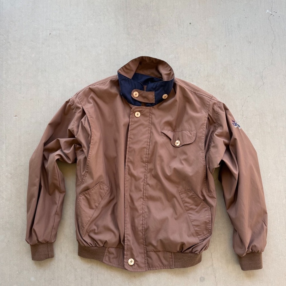 Vintage‎ 90s IZOD Jacket Mens Brown Navy Windbreaker Bomber Golf Preppy Size M